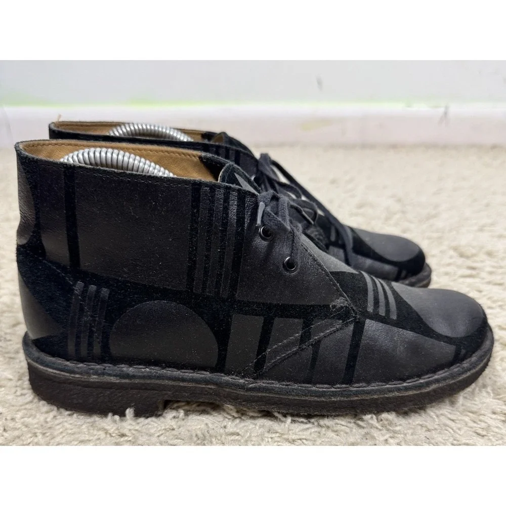 Clarks Originals x Patternity Black Leather Lace Up Ankle Boots Women's 7.5 Boho